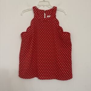 New Monteau Los Angeles Red Polka Dot Scalloped Halter Tank Sleeveless Blouse XL